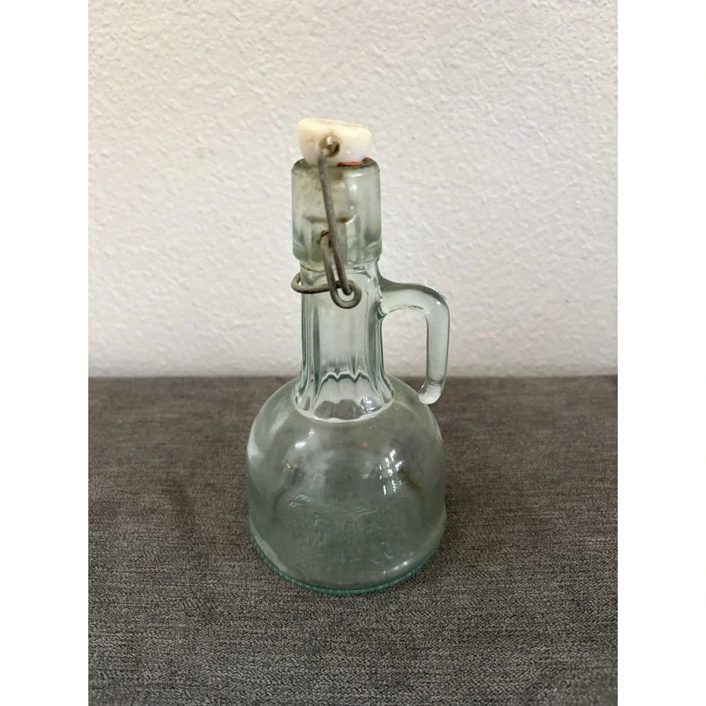 Vintage Mod Dep VE Aqua Glass Bottle 250ml Stopper With‎ Handle Read
